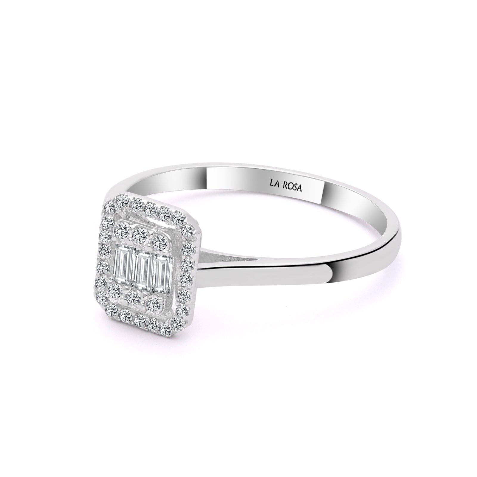 INEL R006219 DIN AUR ALB 14K FORMA DREPTUNGHI CU DIAMANTE BAGHETA - Bijuterii LA ROSA