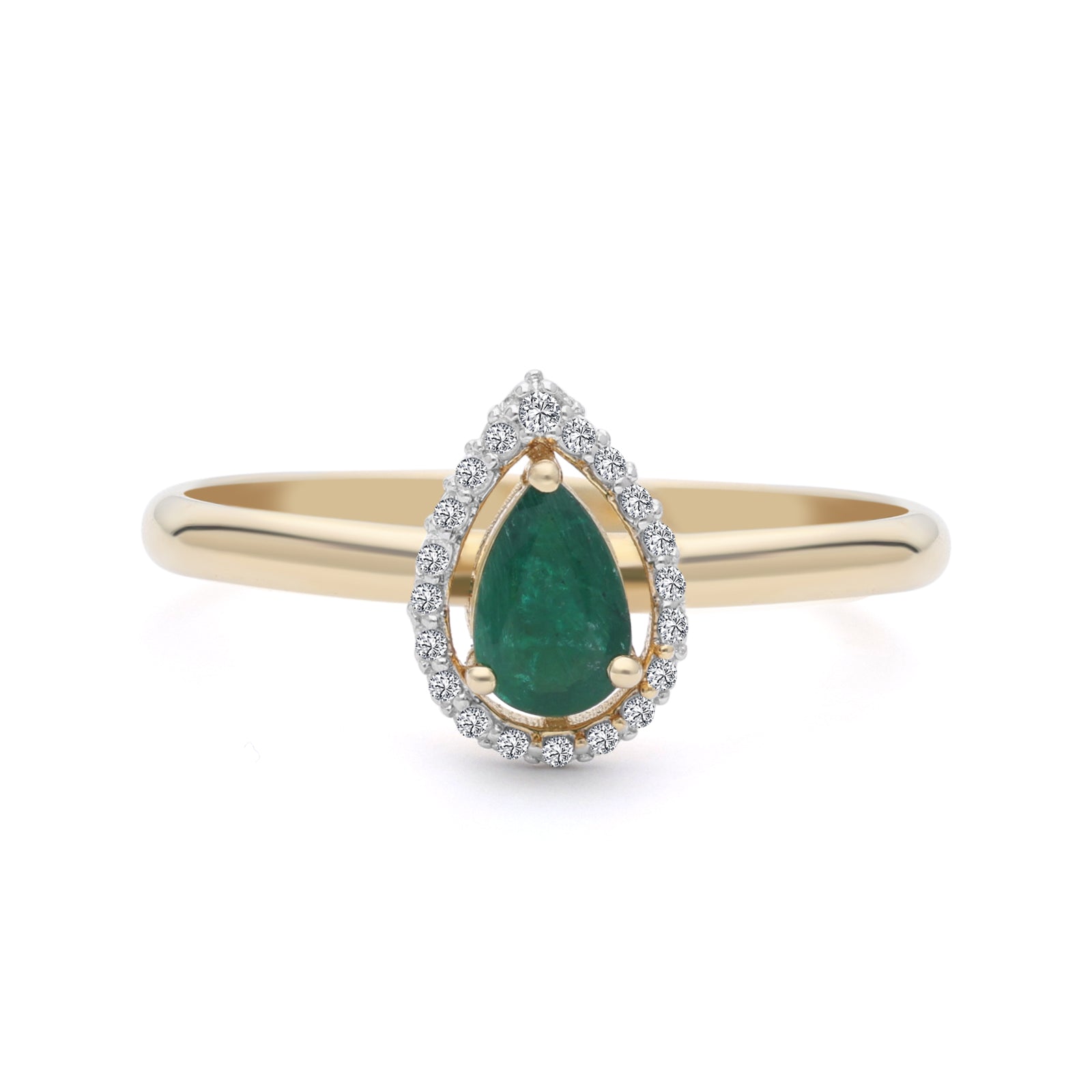 INEL R006302 DIN AUR GALBEN 14K CU DIAMANTE SI SMARALD LACRIMA - Bijuterii LA ROSA