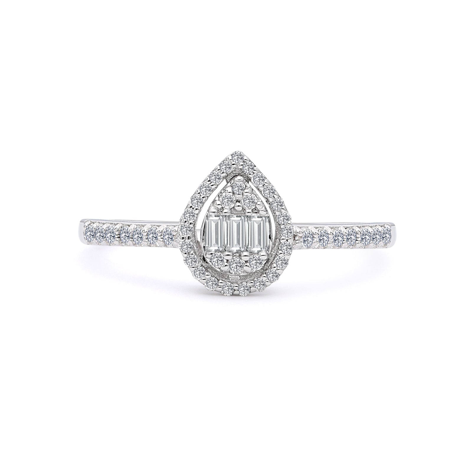 INEL R006304 din aur alb 14k forma lacrima cu diamante - Bijuterii LA ROSA