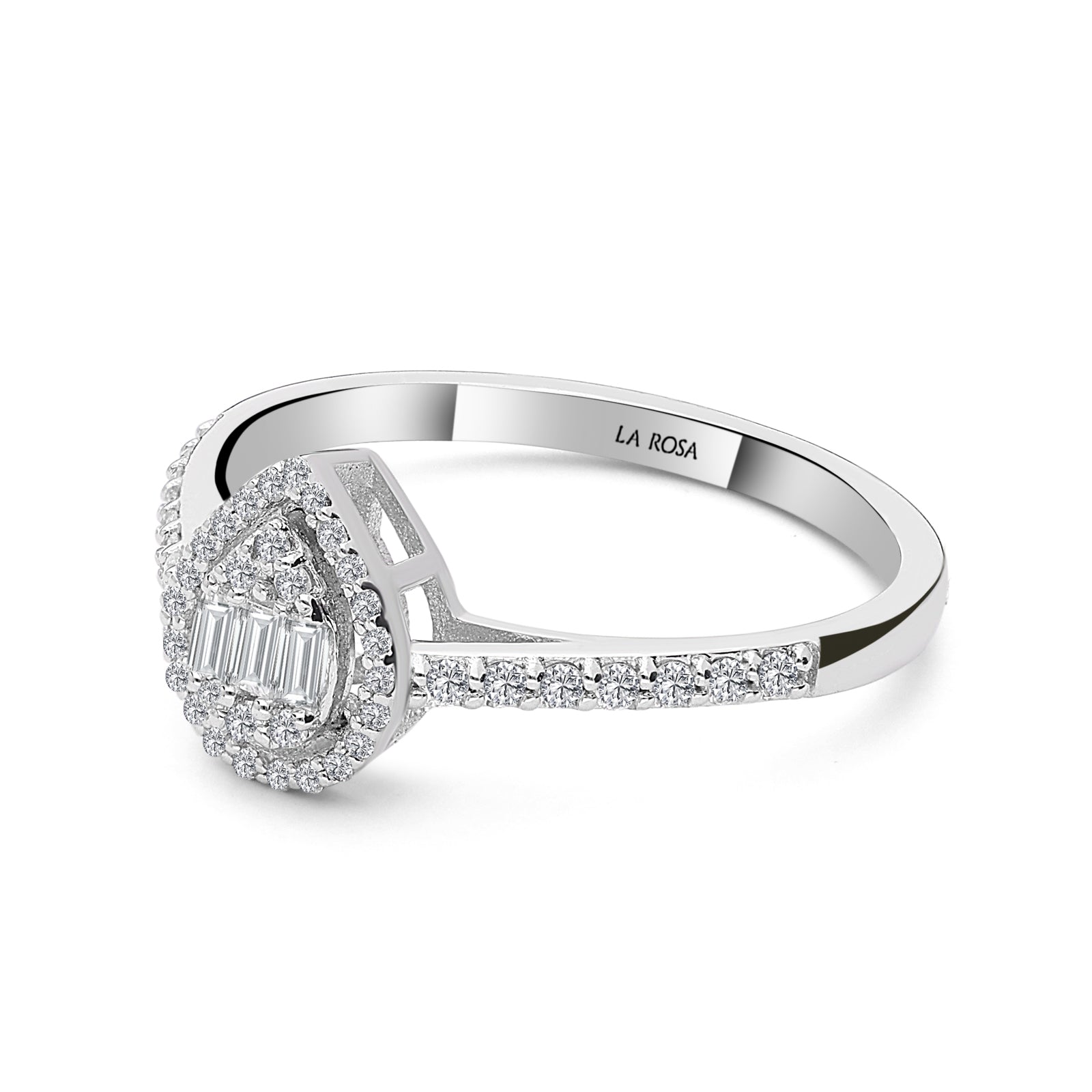 INEL R006304 din aur alb 14k forma lacrima cu diamante - Bijuterii LA ROSA