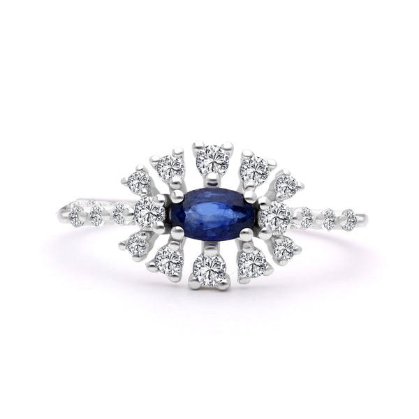 INEL R006383 DIN AUR ALB 14K CU DIAMANTE SI SAFIR FORMA MARQUISE