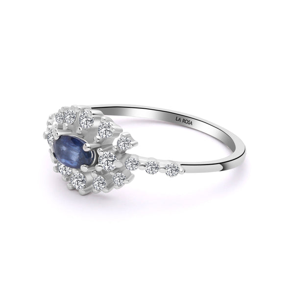 INEL R006383 DIN AUR ALB 14K CU DIAMANTE SI SAFIR FORMA MARQUISE