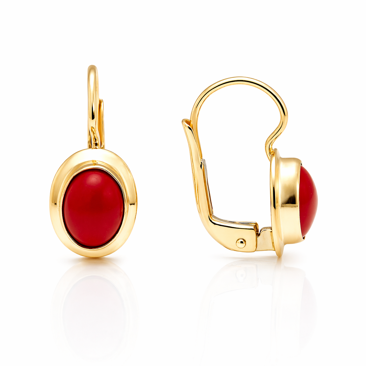 Cercei SORE002 din aur galben 14k cu coral rosu natural