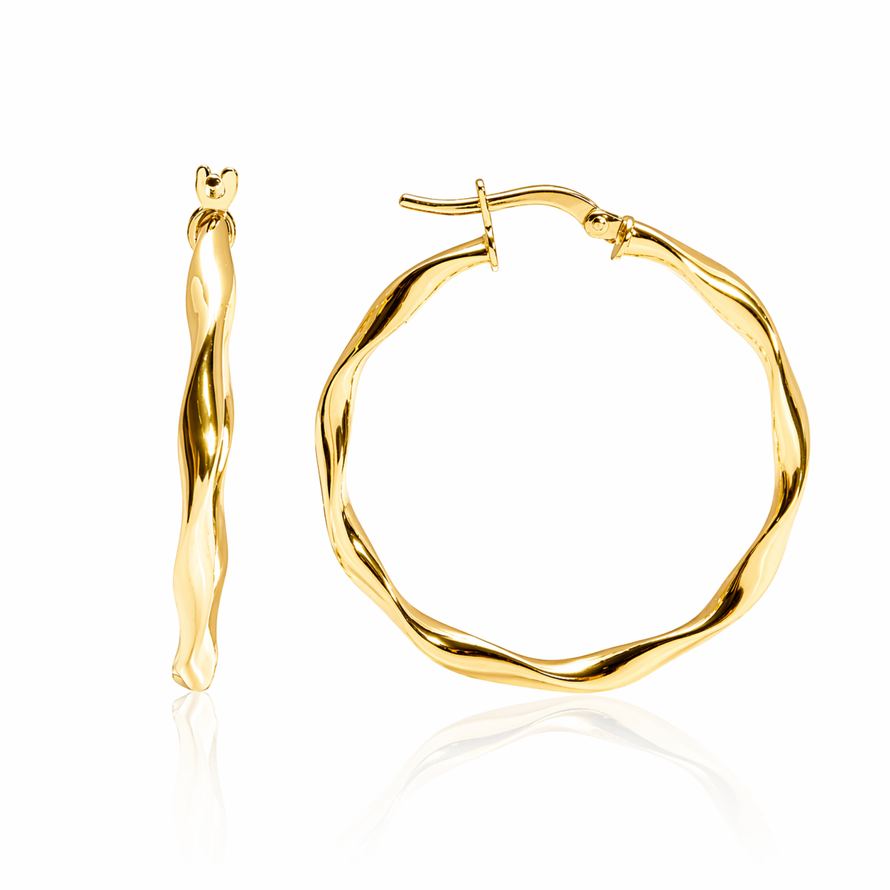 Cercei creole SORE005 din aur galben 14k in forma ondulata