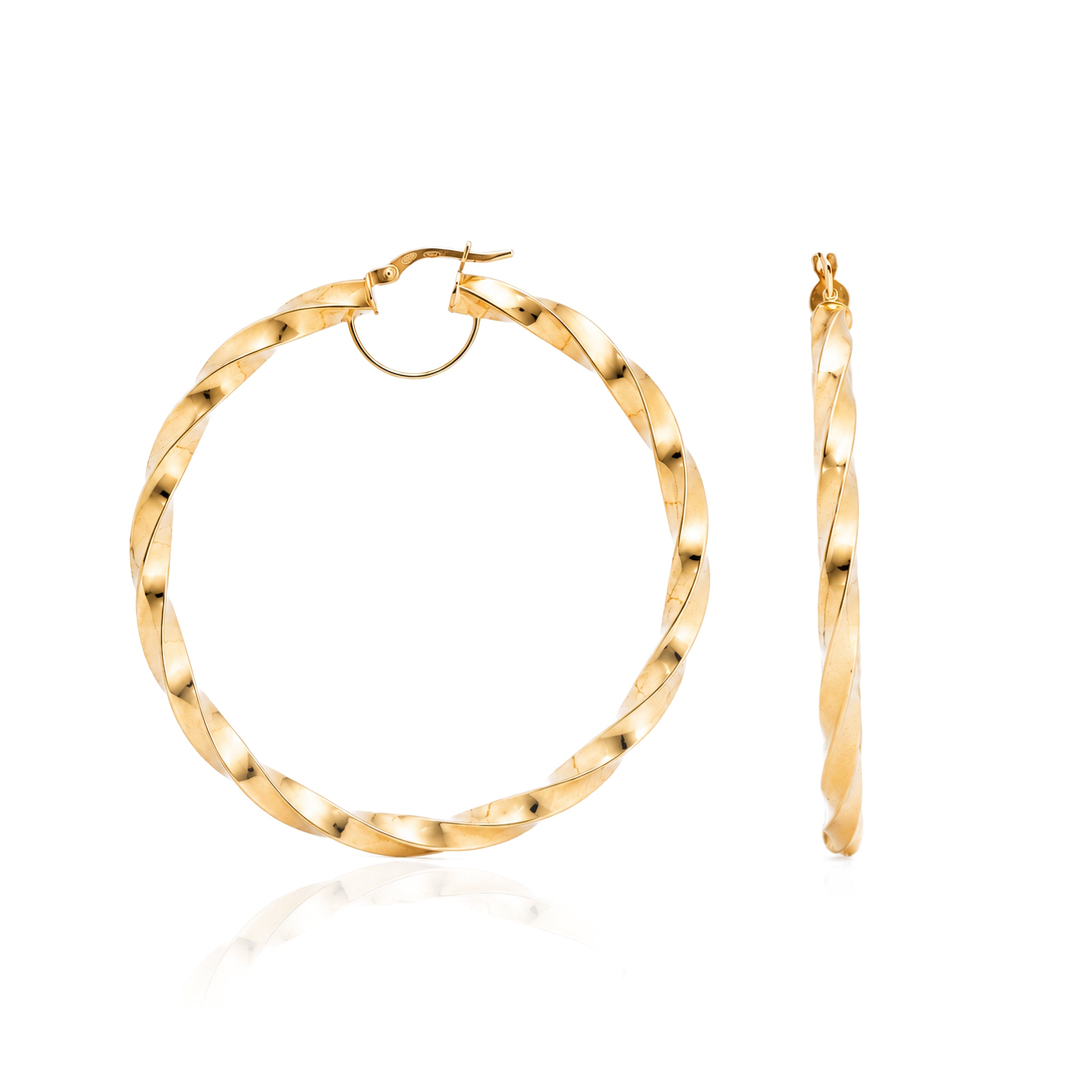 Cercei creole SORE015 cu design spiralat din aur galben 14k