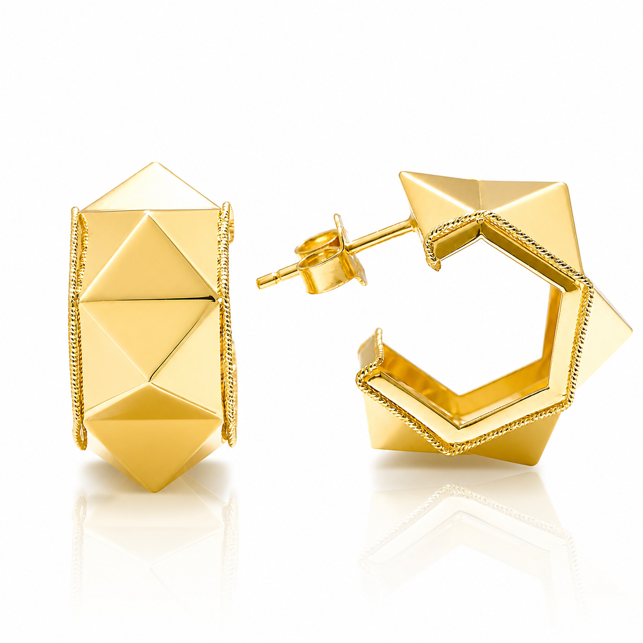 Cercei SORE027 din aur galben 14k cu design geometric sculptural