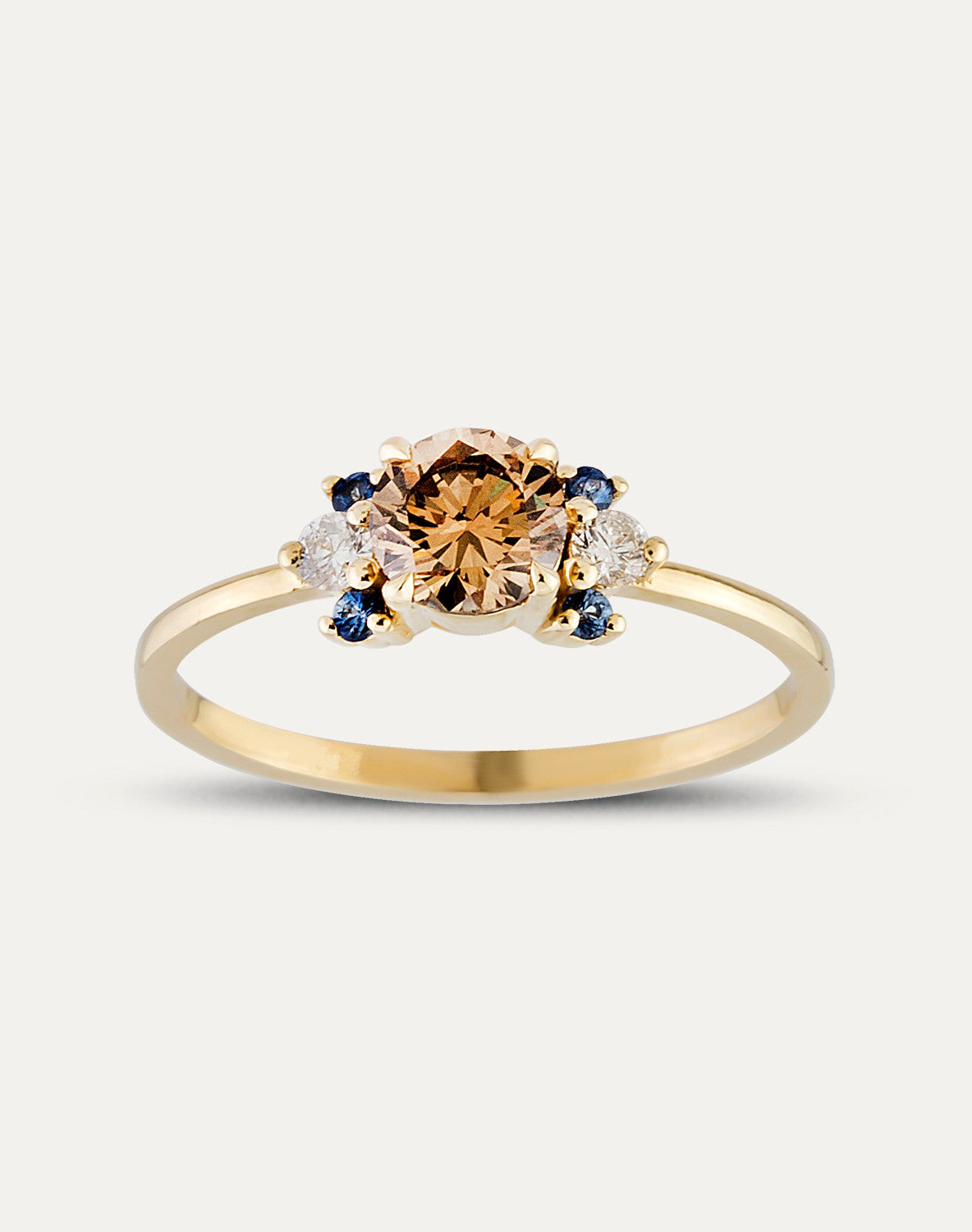 Inel Yz35012 din Aur Galben 14K Forma Rotunda cu Diamante Naturale Si Safire