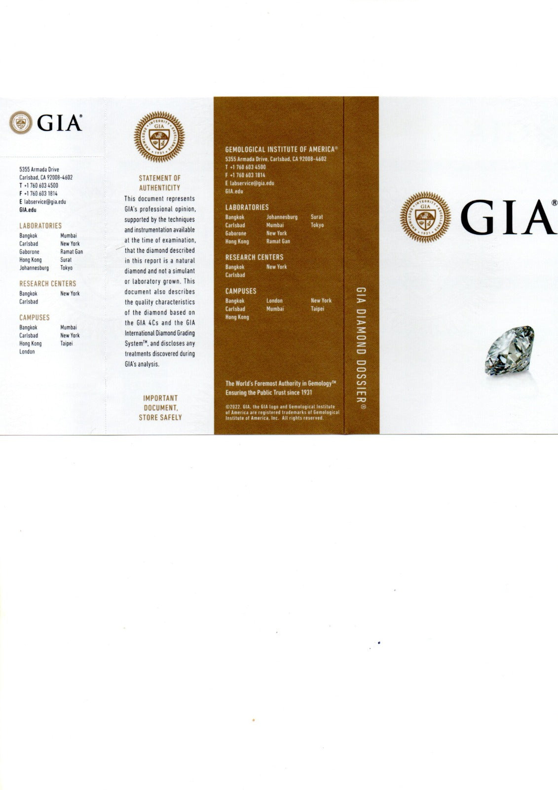 Certificat GIA pentru diamant natural utilizat în inelul de logodnă La Rosa