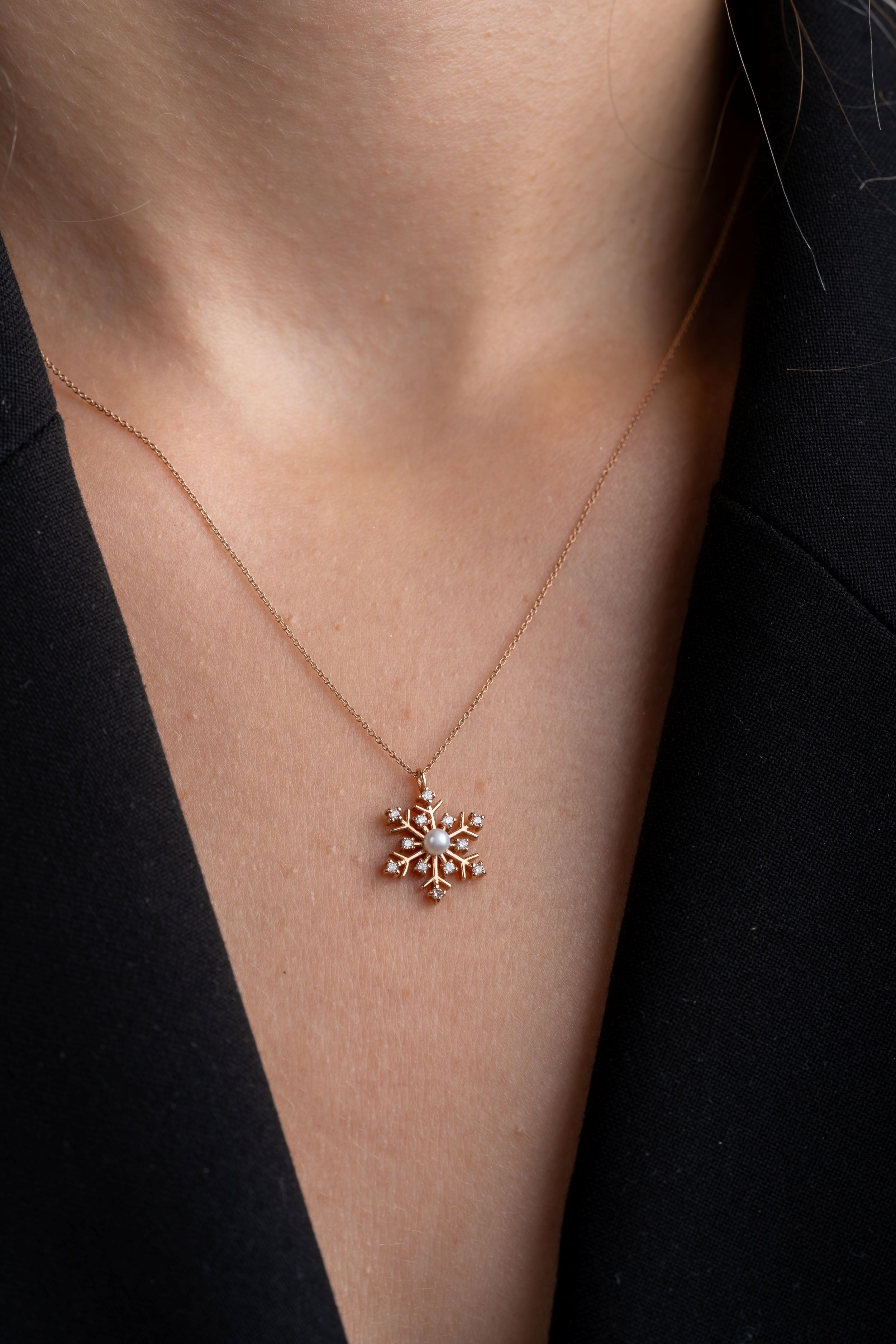 COLIER N132420 DIN AUR ROZ 14K CU DIAMANTE NATURALE SI PERLA FORMA FULG