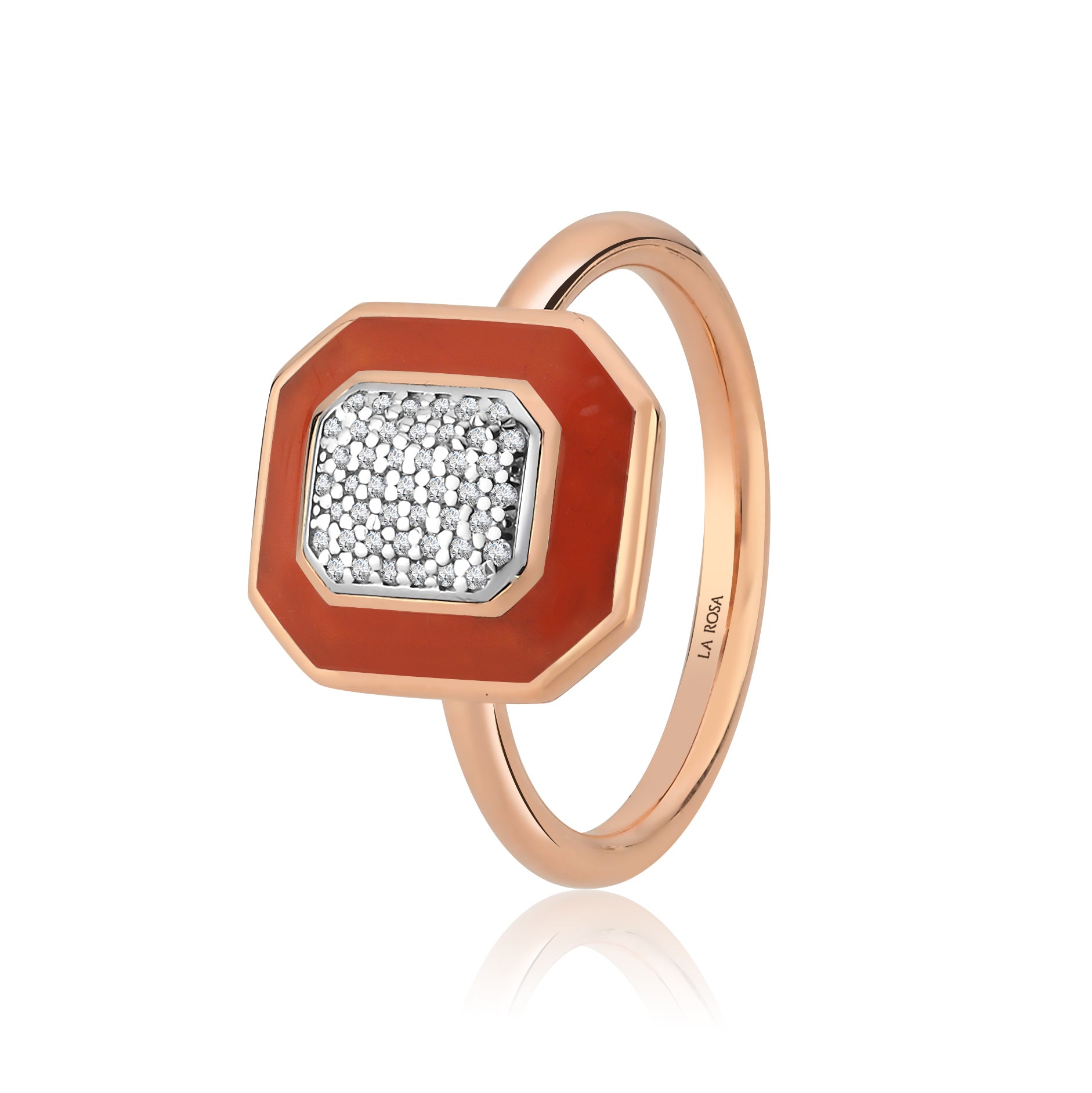 Inel ISC101 aur roz 18k cu diamante naturale 0.10ct si email caramiziu