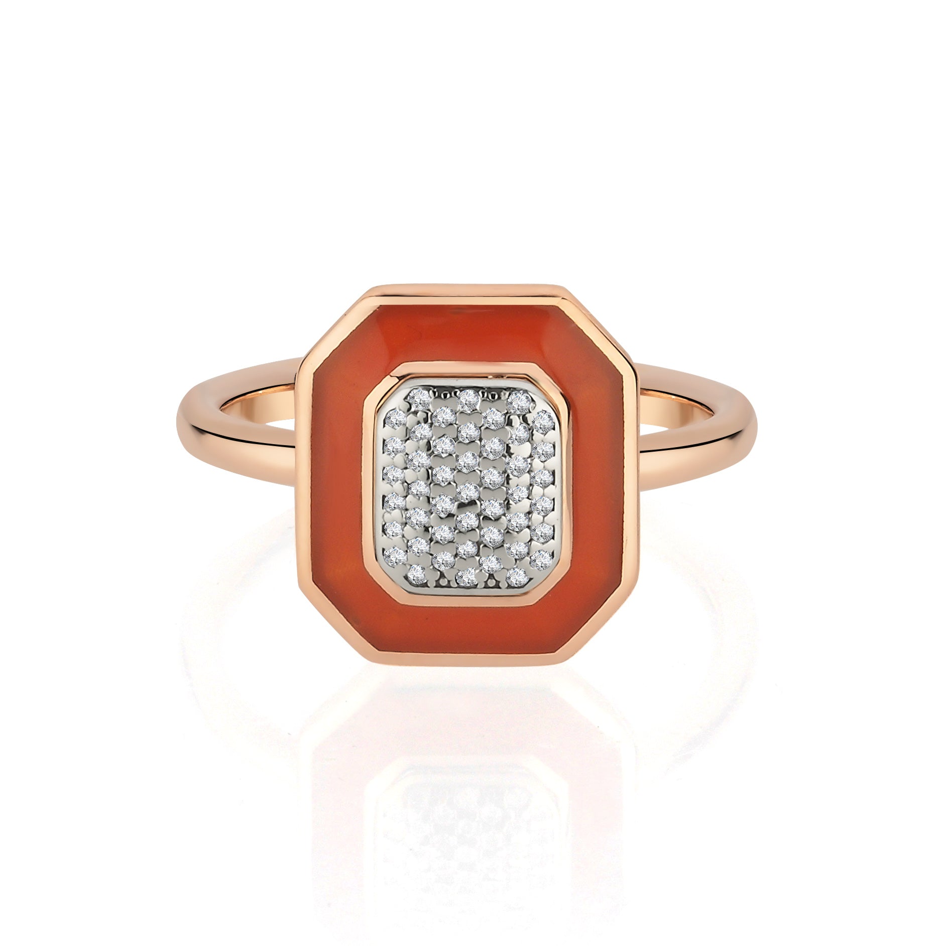 Inel ISC101 aur roz 18k cu diamante naturale 0.10ct si email caramiziu