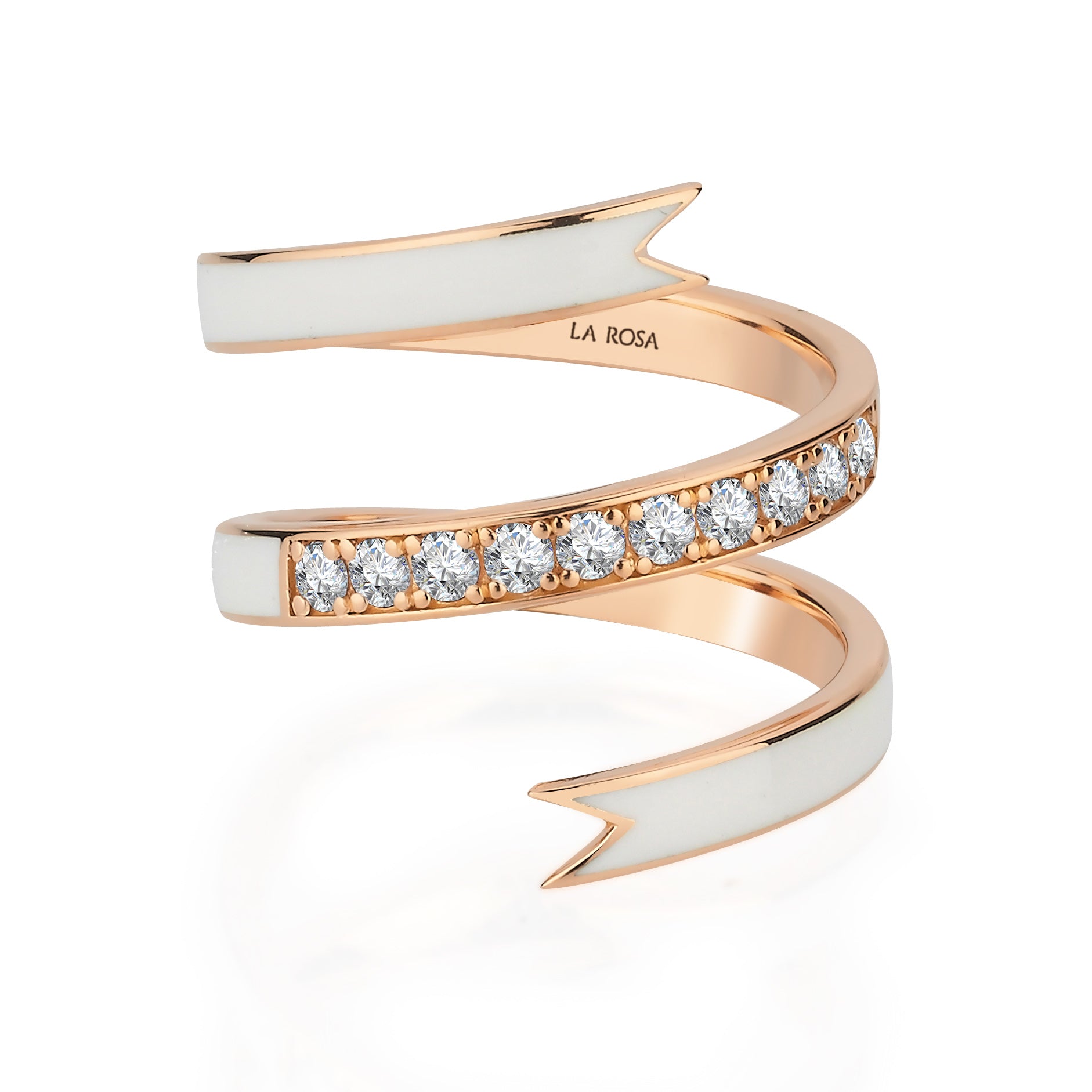 Inel ISC103 aur roz 18k cu diamante naturale 0.35ct si email alb