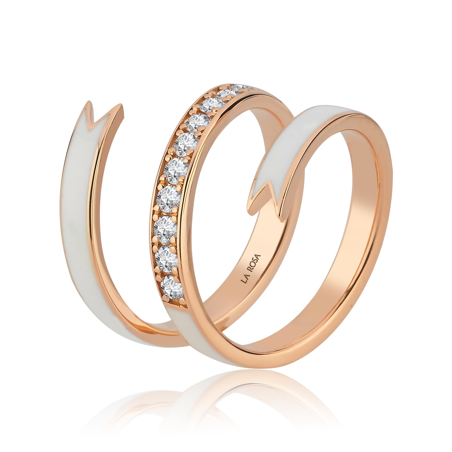 Inel ISC103 aur roz 18k cu diamante naturale 0.35ct si email alb