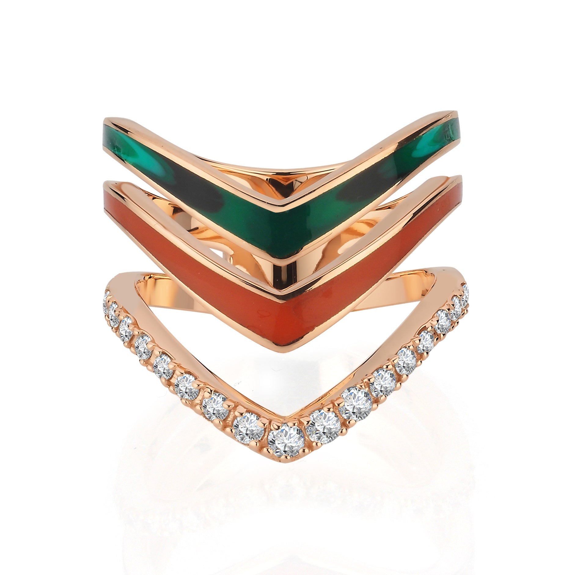 Inel ISC104 aur roz 18k cu diamante naturale 0.35ct si email bicolor