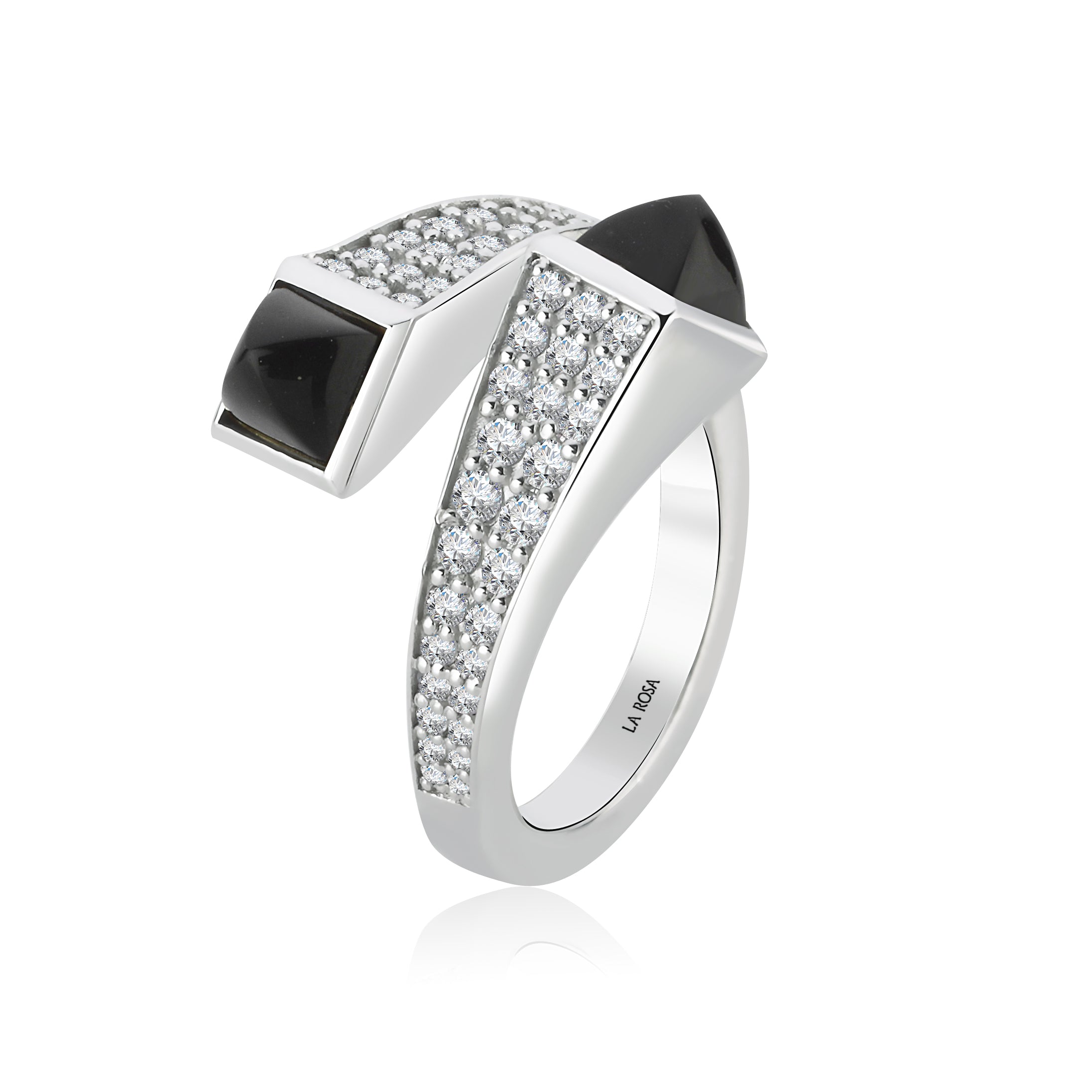 Inel ISC107 aur alb 18k cu diamante naturale 0.50ct si topaz negru 0.80ct
