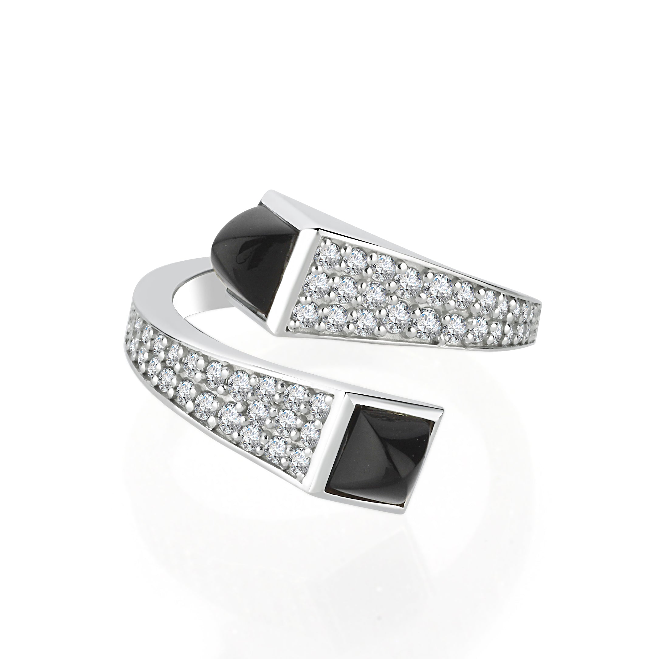 Inel ISC107 aur alb 18k cu diamante naturale 0.50ct si topaz negru 0.80ct