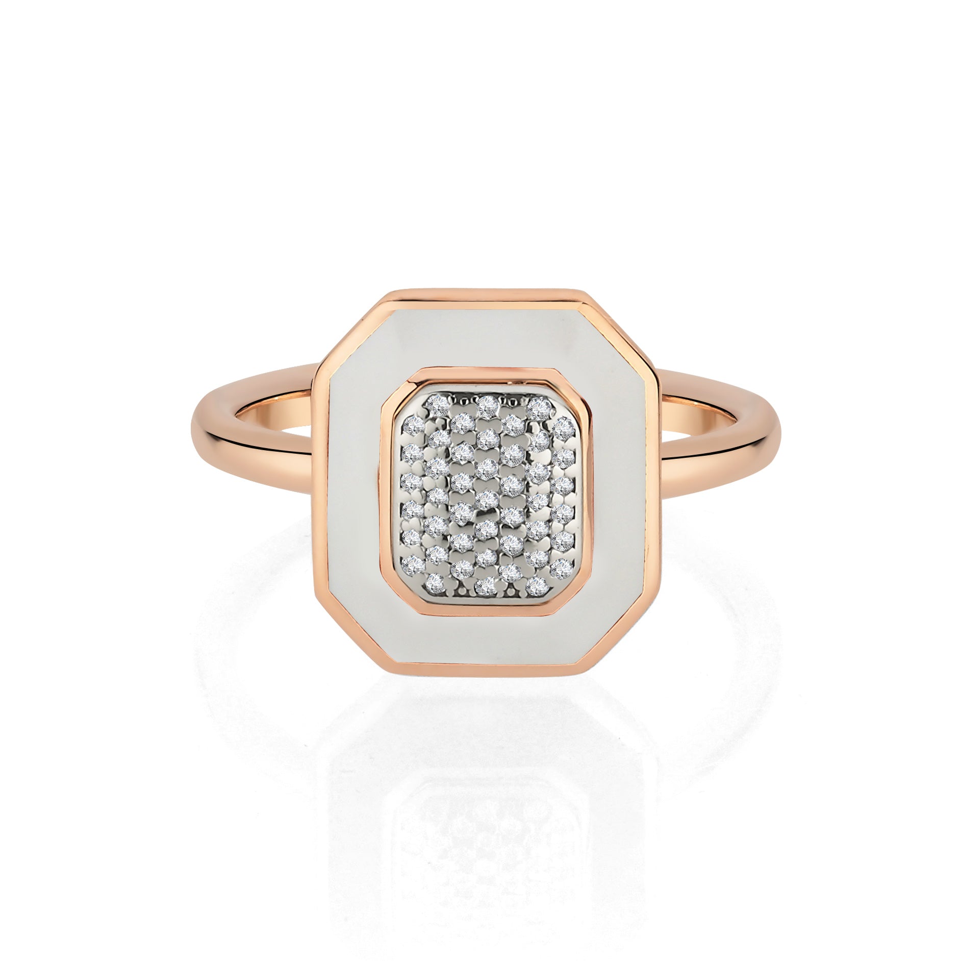Inel ISC108 aur roz 18k cu diamante naturale 0.11ct si email alb