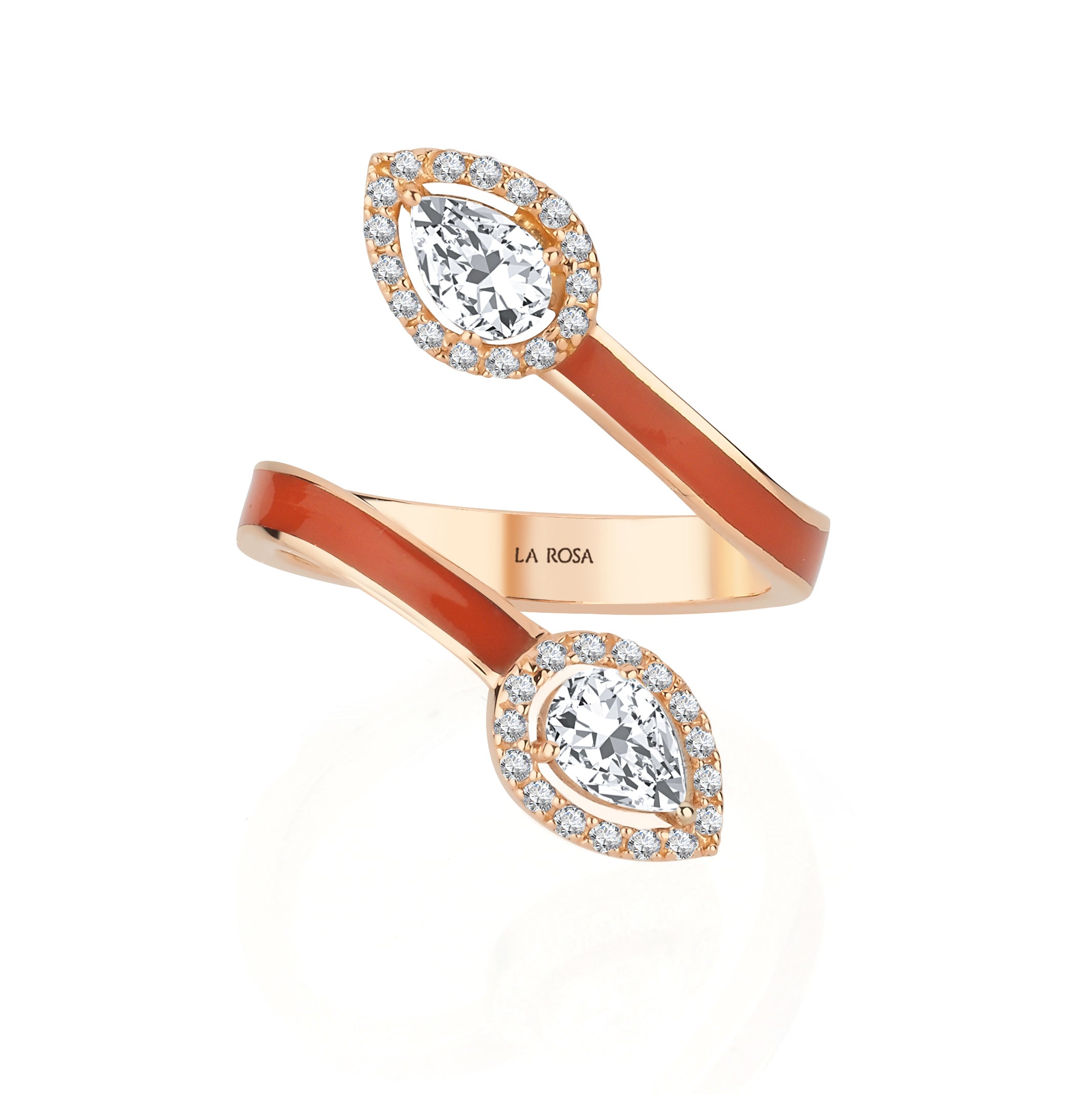 Inel ISC111 aur roz 18k cu diamante naturale para 1.54ct si email caramiziu
