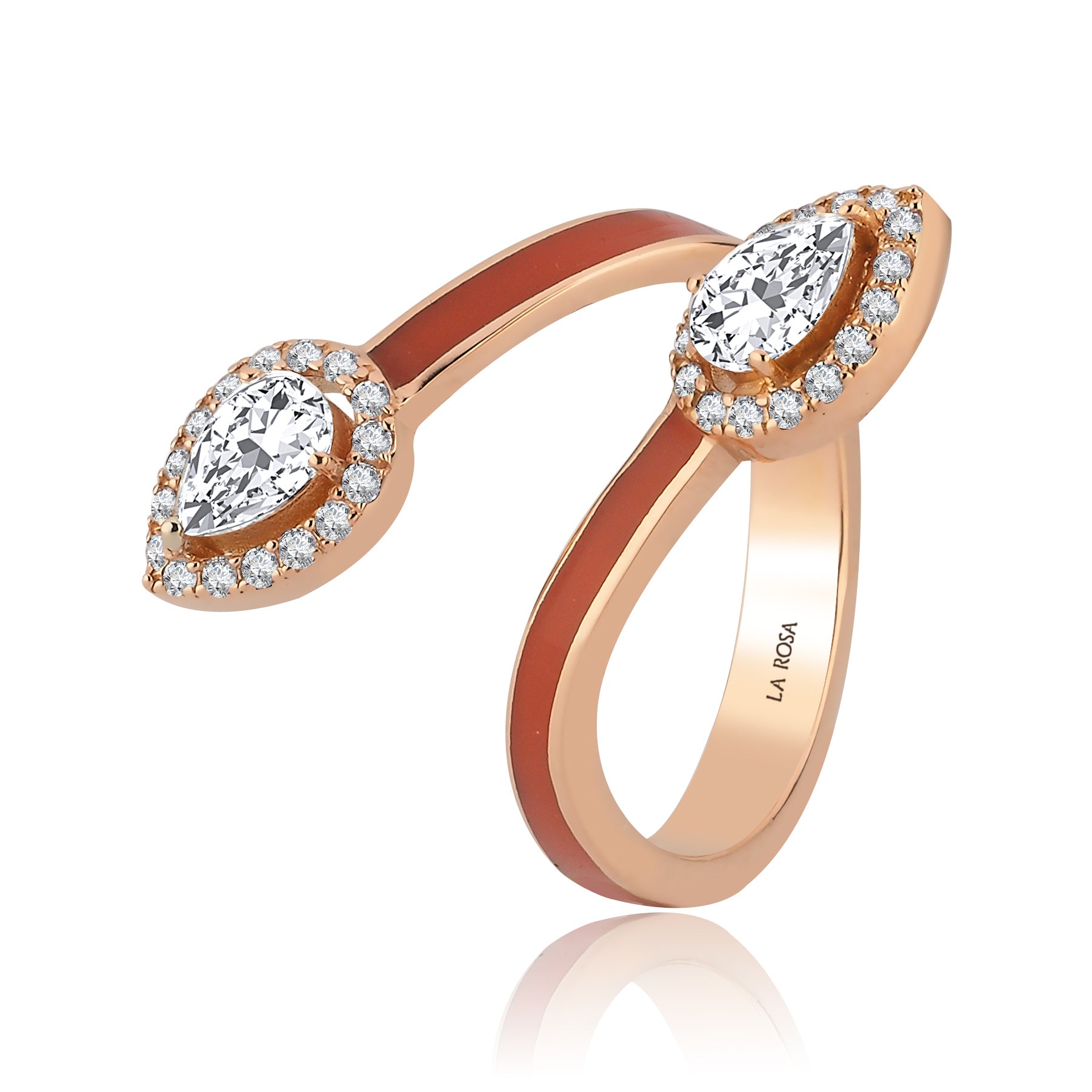 Inel ISC111 aur roz 18k cu diamante naturale para 1.54ct si email caramiziu