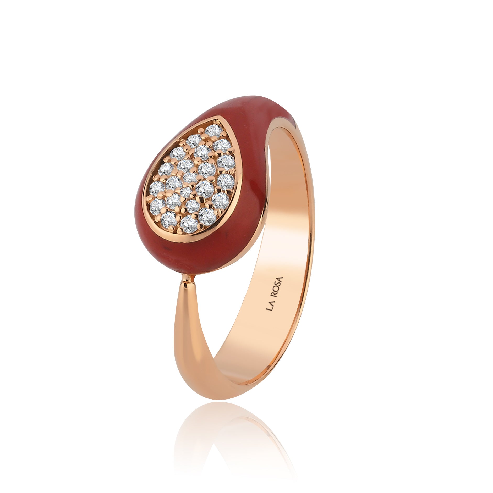 Inel ISC112 din aur roz 18k cu diamante naturale 0.16ct si email caramiziu