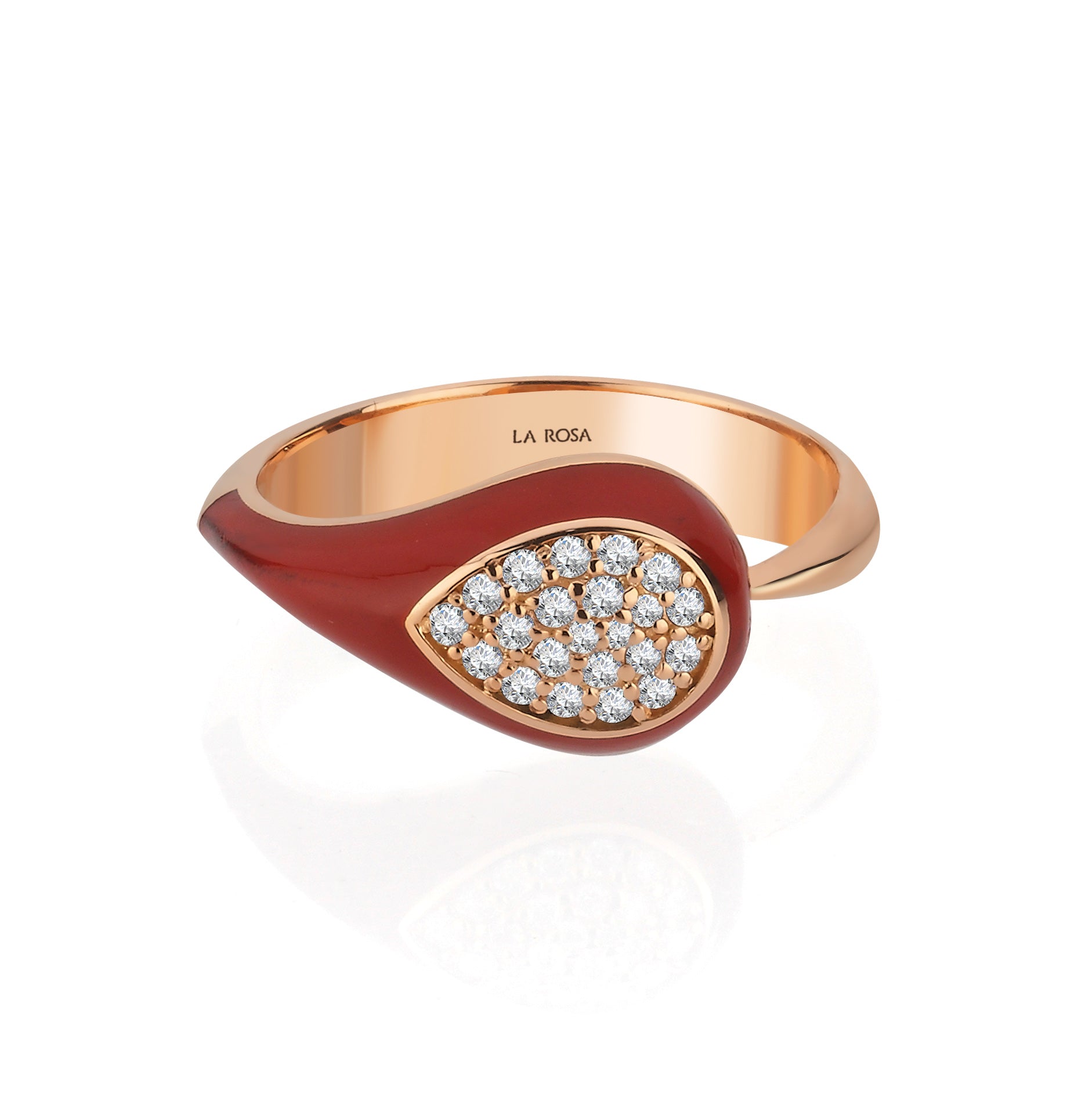 Inel ISC112 din aur roz 18k cu diamante naturale 0.16ct si email caramiziu