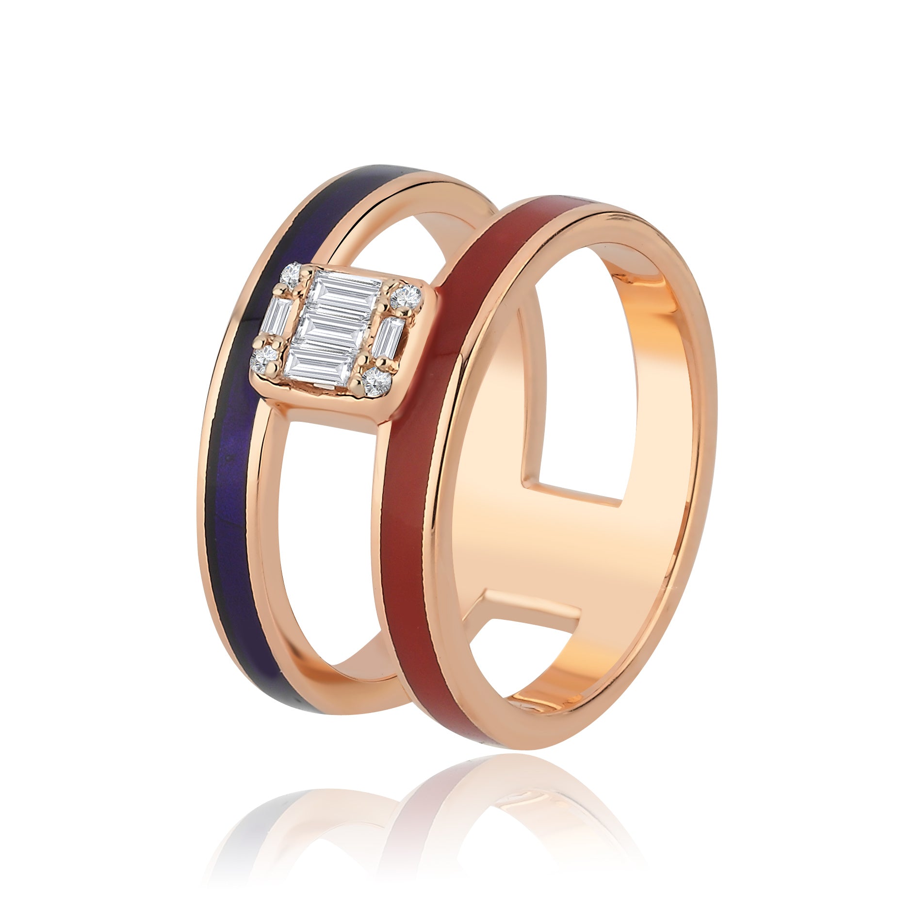 Inel ISC113 din aur roz 18k cu diamante naturale 0.16ct si 0.02ct, email bicolor