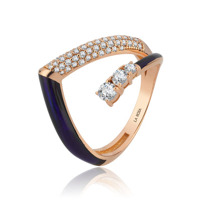 Inel ISC114 din aur roz 18k cu diamante naturale 0.60ct si email navy