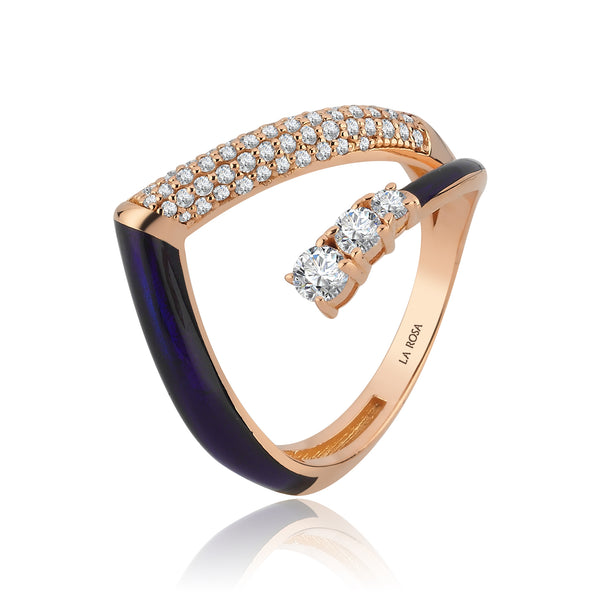 Inel ISC114 din aur roz 18k cu diamante naturale 0.60ct si email navy