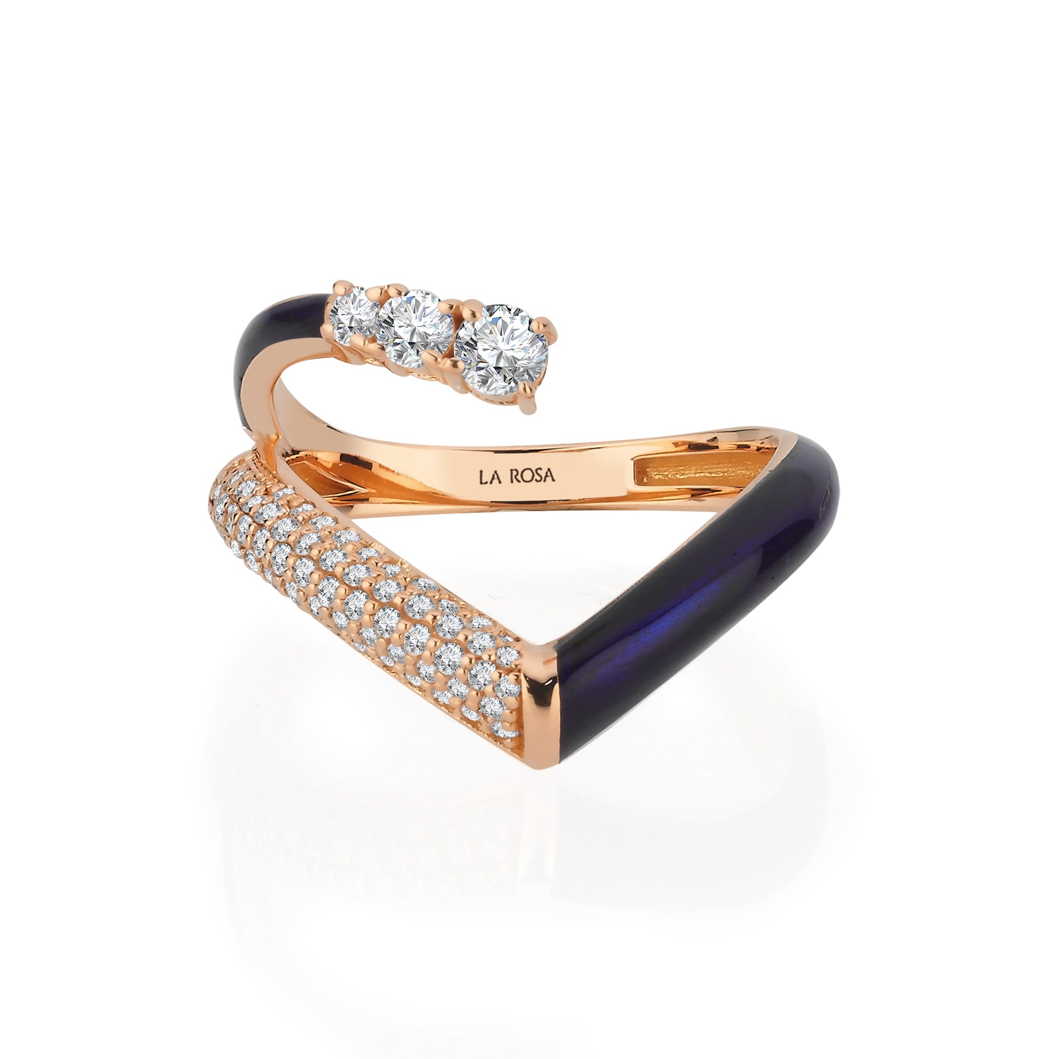 Inel ISC114 din aur roz 18k cu diamante naturale 0.60ct si email navy