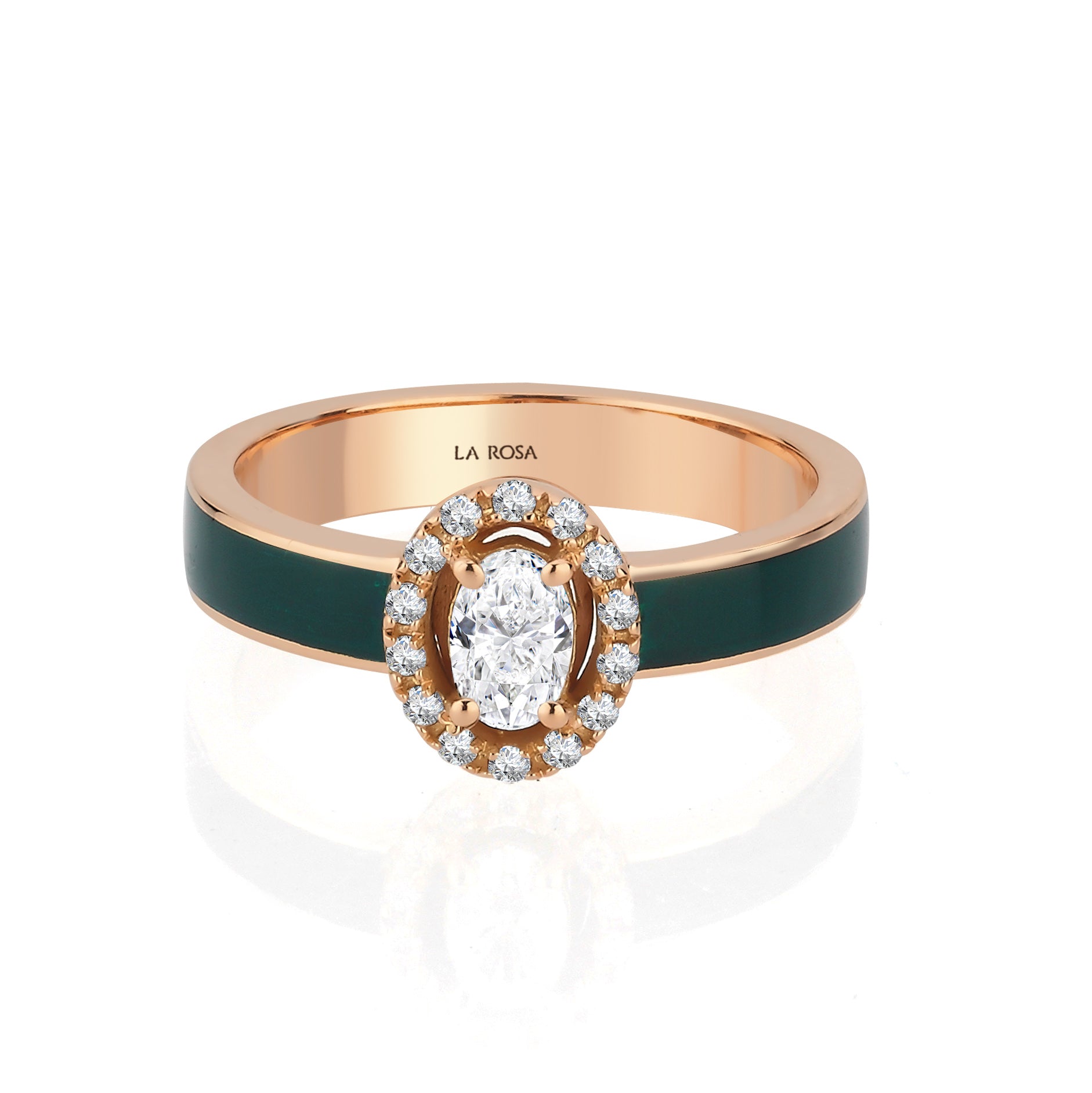 Inel ISC115 din aur roz 18k cu diamant natural 0.32ct si email verde