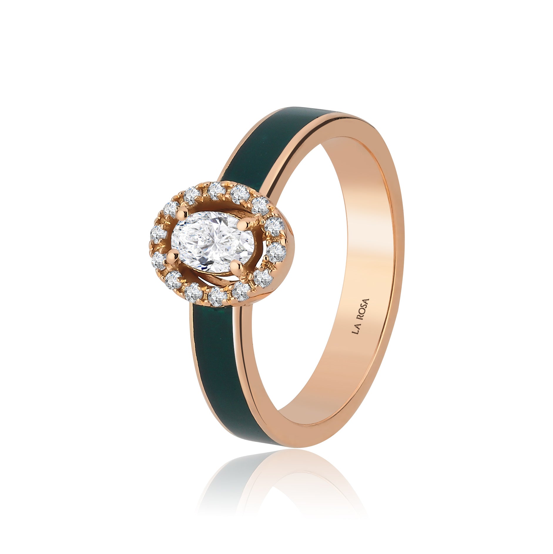 Inel ISC115 din aur roz 18k cu diamant natural 0.32ct si email verde