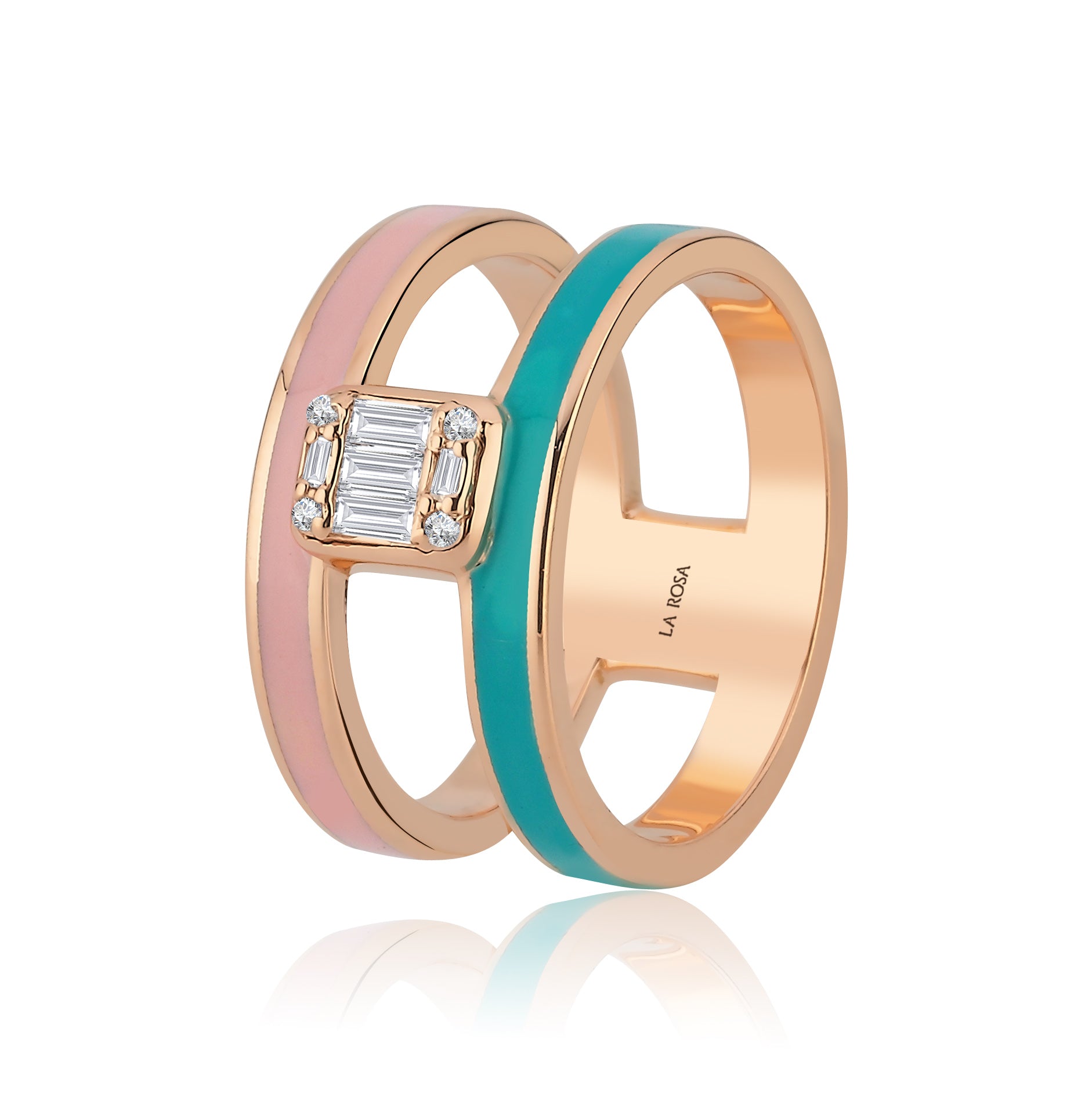 Inel ISC116 din aur roz 18k cu diamante naturale 0.13ct si 0.02ct, email bicolor