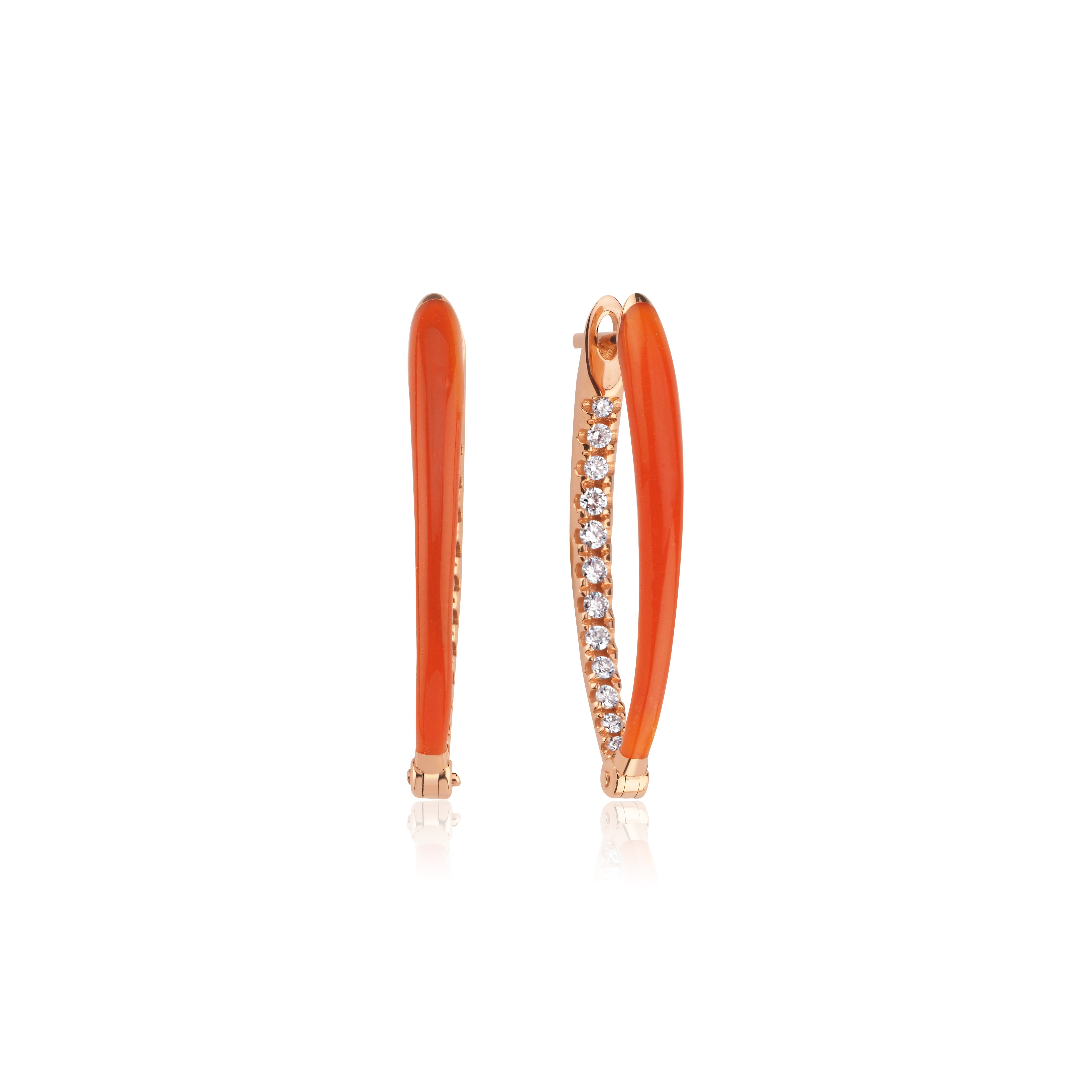 Cercei ISC123 din aur roz 18k cu diamante naturale 0.46ct si email orange