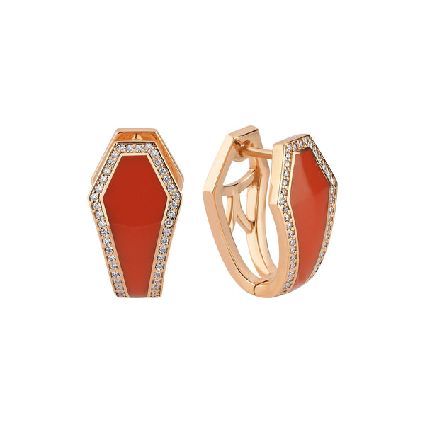 Cercei ISC124 aur roz 18k cu diamante naturale 0.29ct si email caramiziu