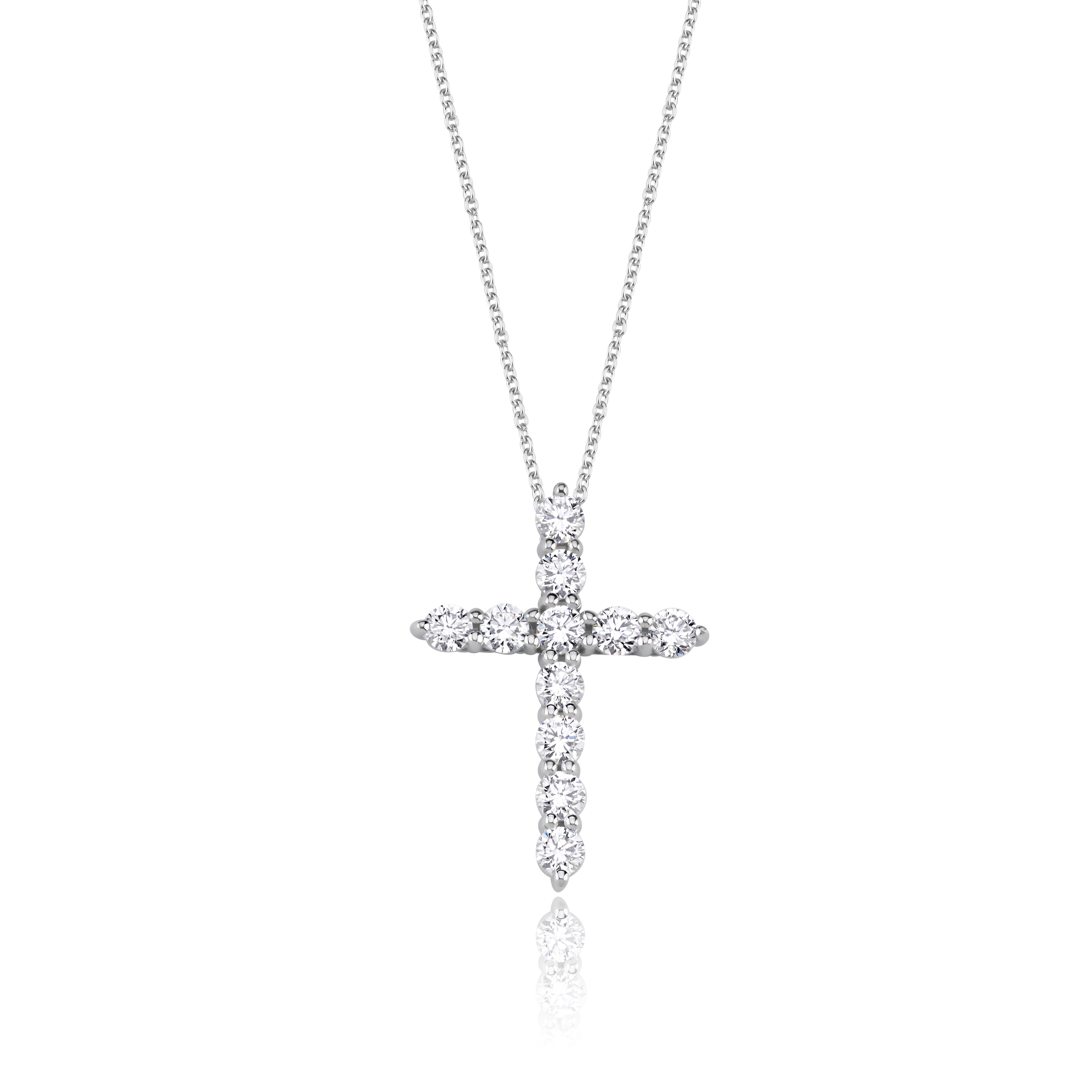 Colier cruce ISC128 din aur alb 18k cu diamante naturale 1.49ct