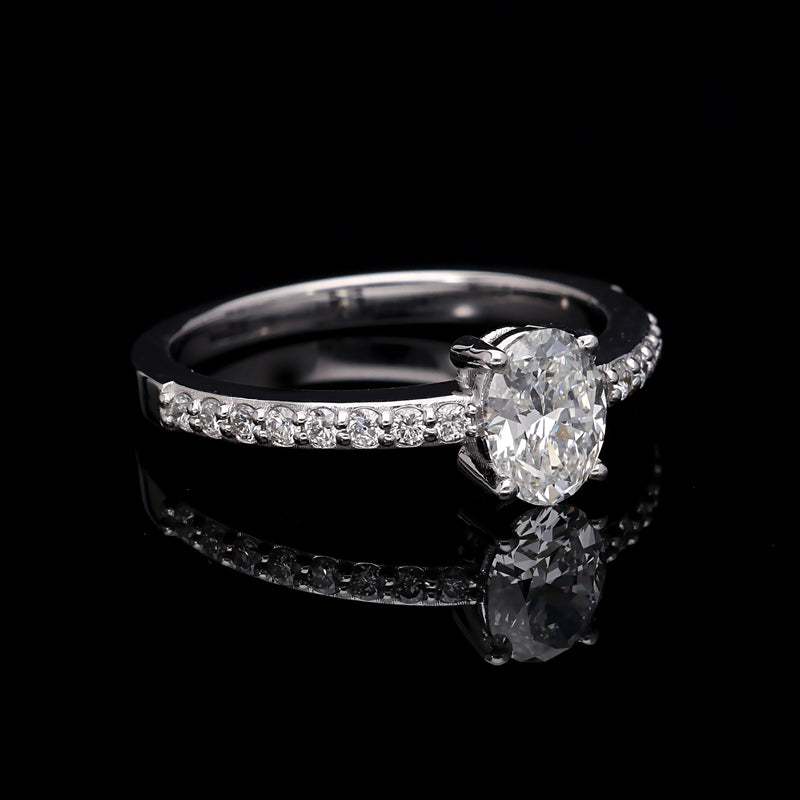 Inel de Logodna LRY007 din Aur Alb 18K cu Diamant OVAL CUT - Bijuterii LA ROSA