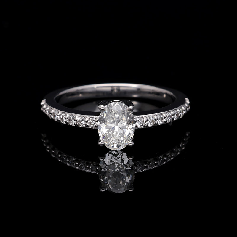 Inel de Logodna LRY007 din Aur Alb 18K cu Diamant OVAL CUT - Bijuterii LA ROSA