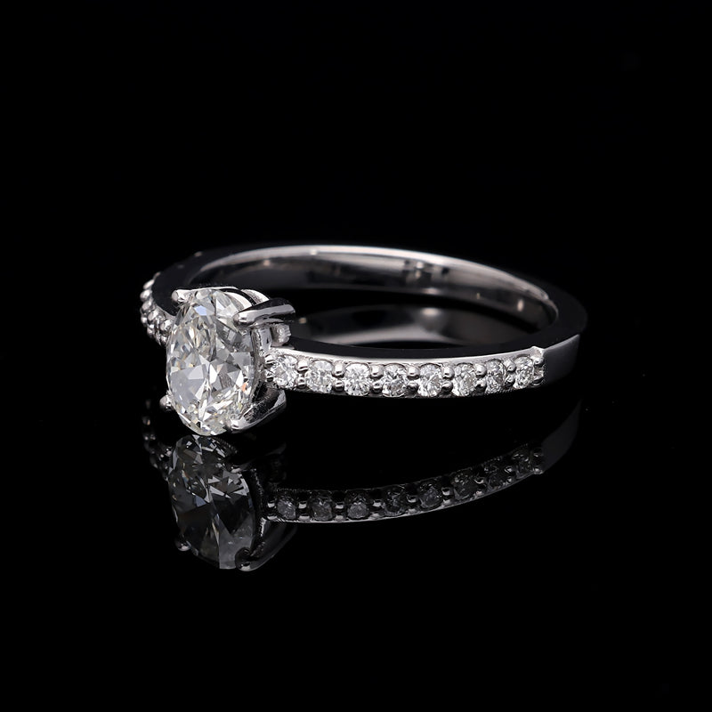 Inel de Logodna LRY007 din Aur Alb 18K cu Diamant OVAL CUT - Bijuterii LA ROSA