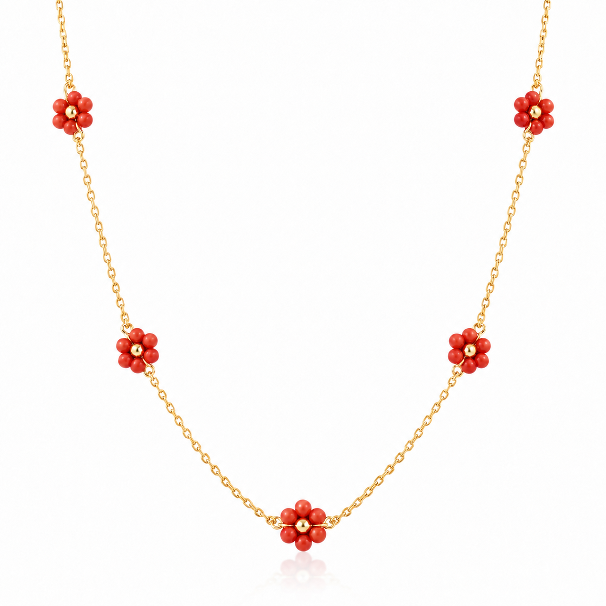 Colier Margherita din aur galben 18k, coral rosu