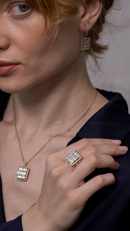 Colier MR0587M din aur roz 14k cu diamante bagheta - Bijuterii LA ROSA