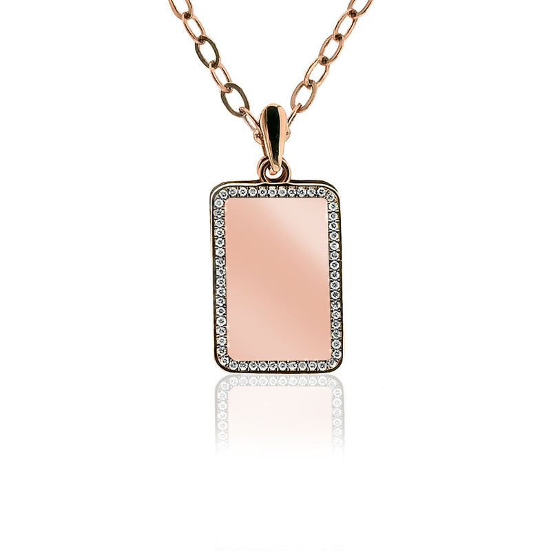 Colier Locket cu poza dreptunghiular din aur roz 14k cu diamante - Bijuterii LA ROSA