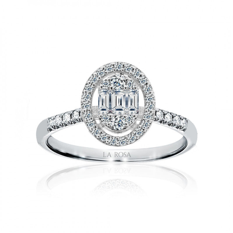 Inel Oval din aur alb de 14k cu diamante baghete - Bijuterii LA ROSA