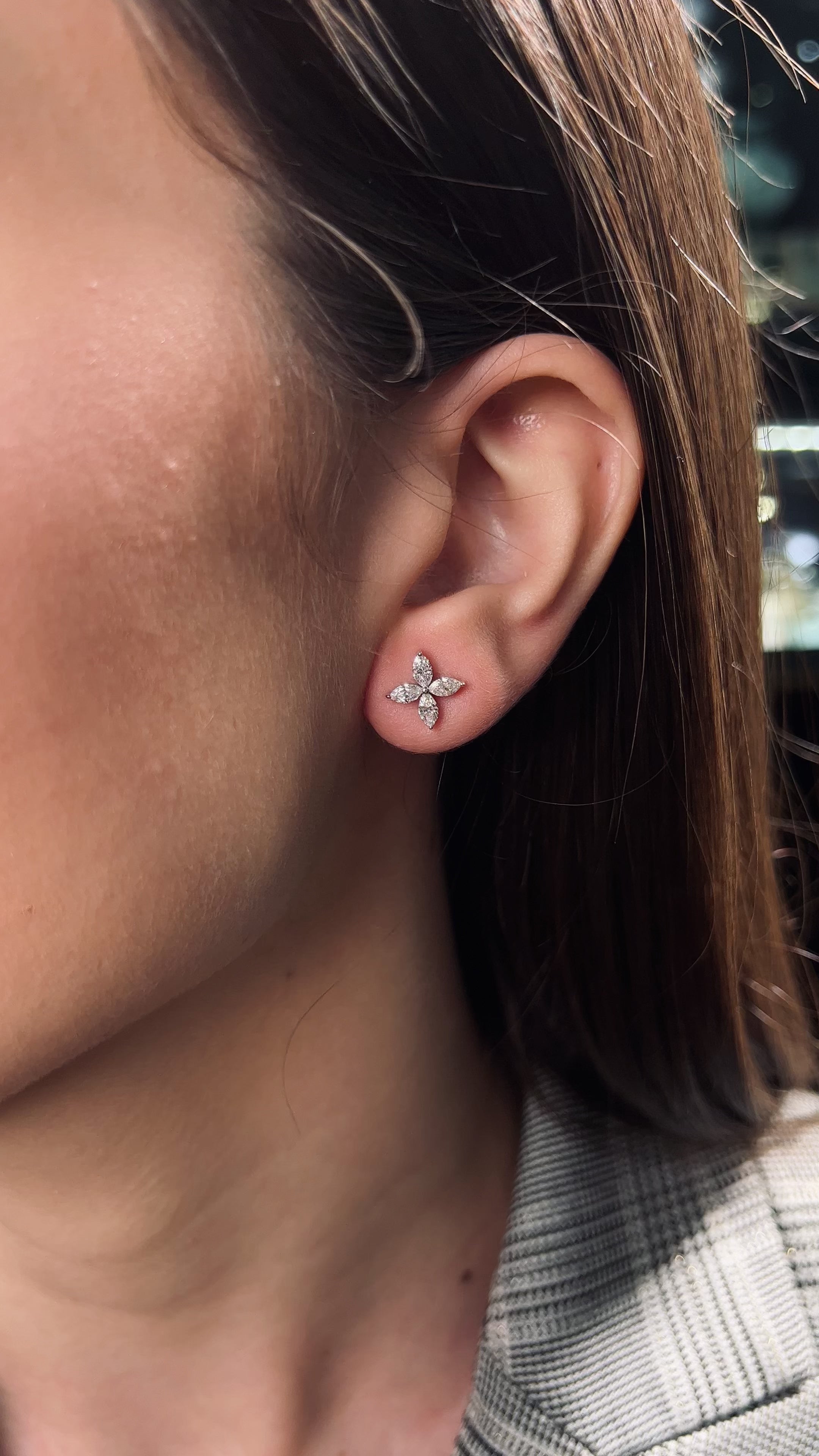 CERCEI E001129 DIN AUR ALB 14K CU DIAMANTE MARQUISE