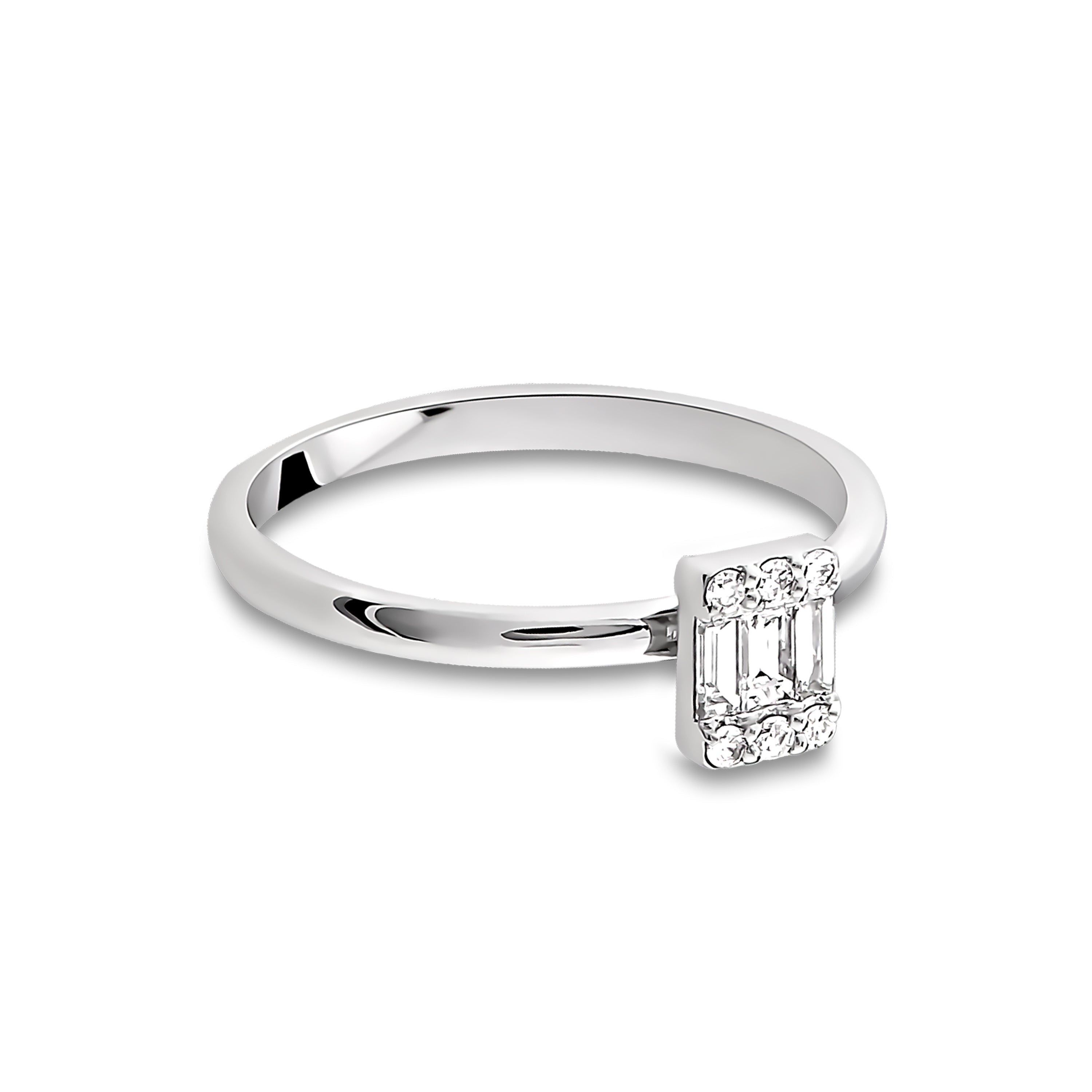 Inel dreptunghi din aur alb de 14k cu diamante baghete - Bijuterii LA ROSA