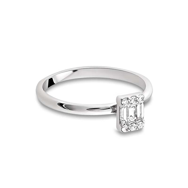 Inel dreptunghi din aur alb de 14k cu diamante baghete - Bijuterii LA ROSA