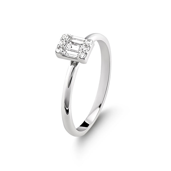 Inel dreptunghi din aur alb de 14k cu diamante baghete - Bijuterii LA ROSA