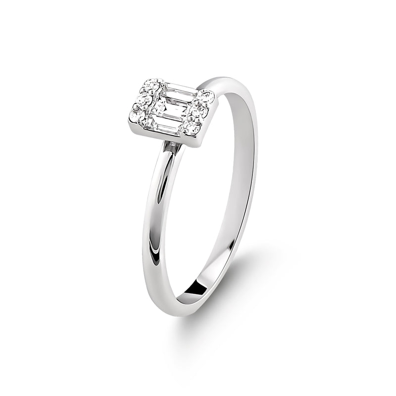 Inel dreptunghi din aur alb de 14k cu diamante baghete - Bijuterii LA ROSA