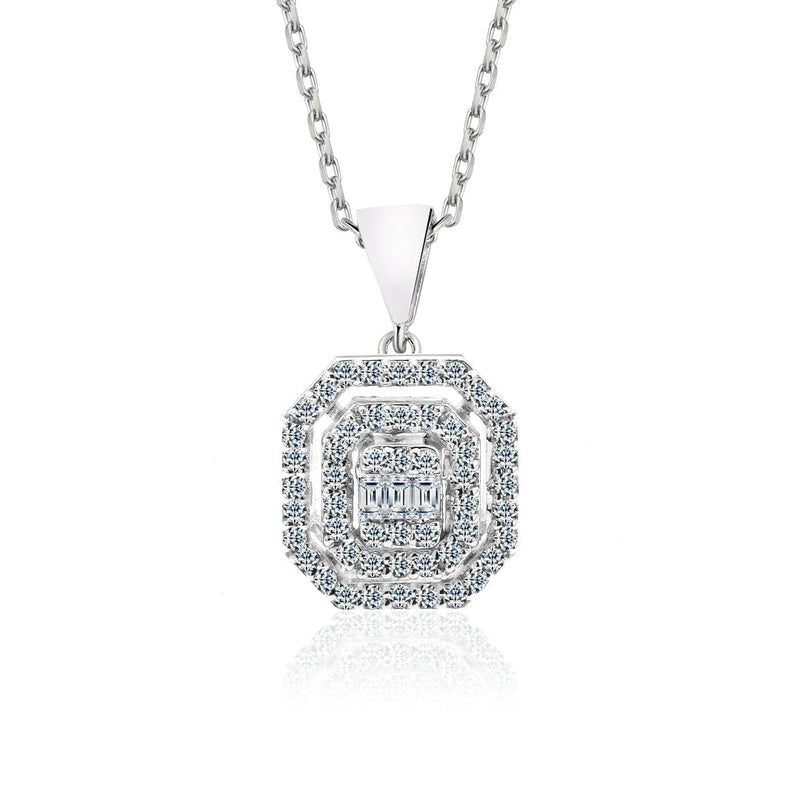 Colier Sabro din aur alb de 14k cu diamant baghete - Bijuterii LA ROSA