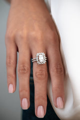 Inel ring dublu din aur alb de 14k cu diamante baghete - Bijuterii LA ROSA
