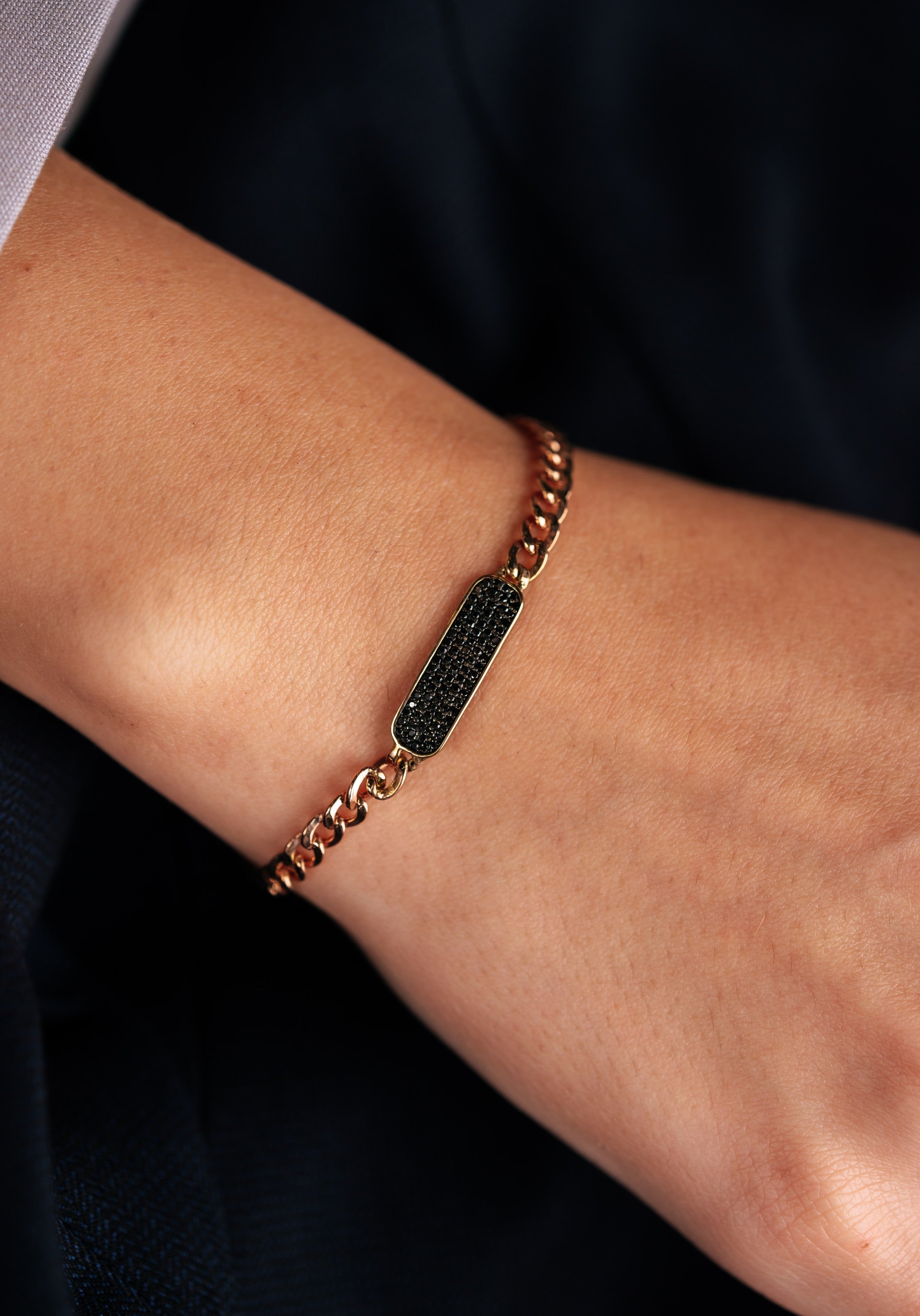 BRATARA N000809 DIN AUR ROZ 14K FORMA DREPTUNGHIULARA CU DIAMANTE NEGRE - Bijuterii LA ROSA - Verighete si Inele de Logodna, bijuterii cu diamante